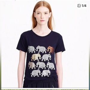 J. Crew Blue Metallic Elephant Short Sleeve T-Shirt Small